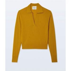 White + Warren Cashmere Long-Sleeved Polo in Chartreuse Yellow size S small